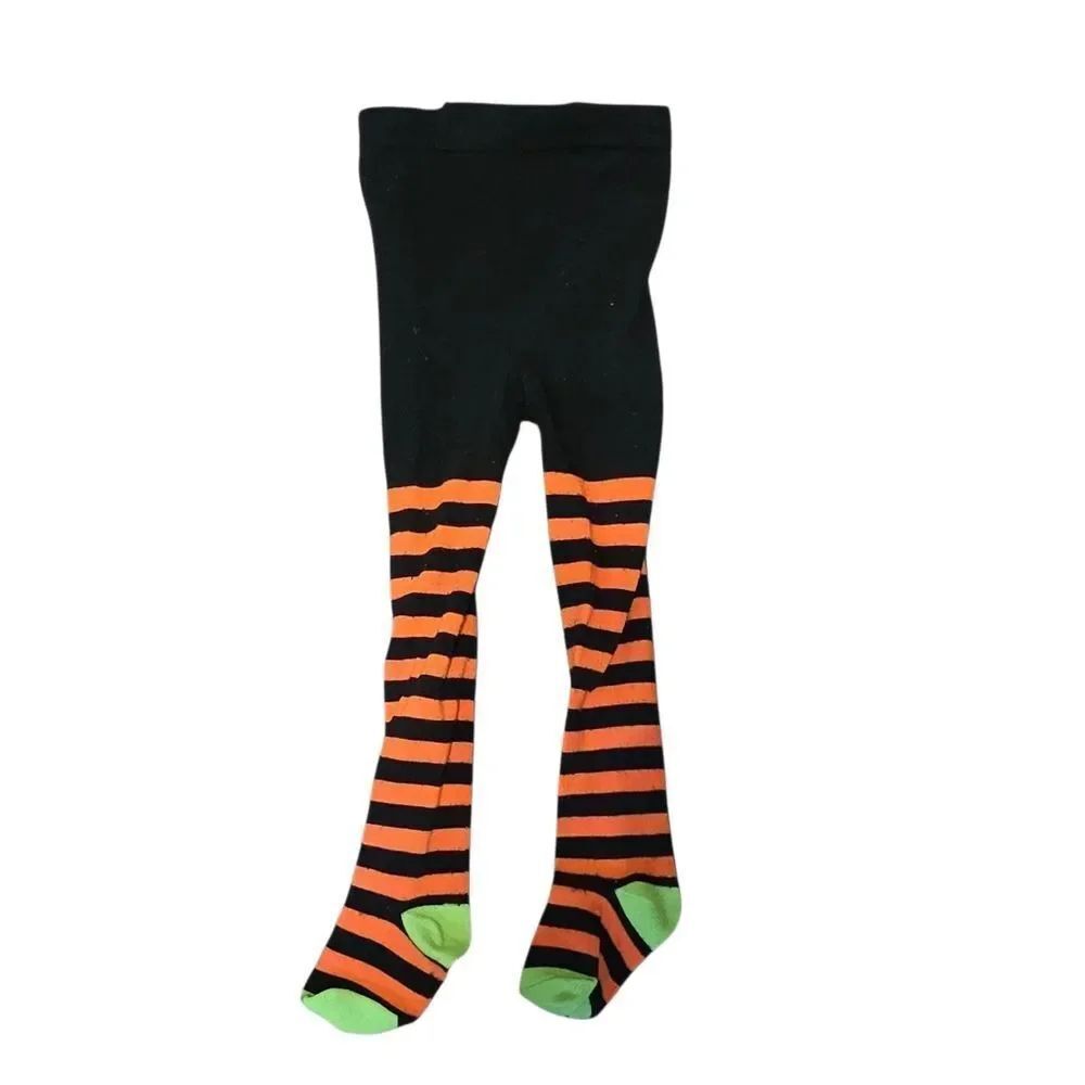 Blueberi Boulevard Black and Orange Striped Leggings